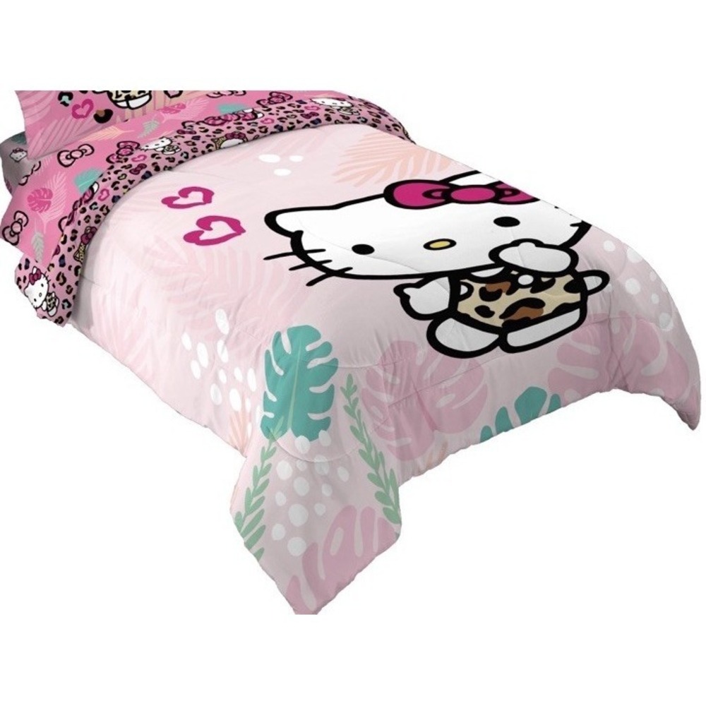 Hello‎ Kitty Tropical Leaves Reversible Comforter Twin XL Pink Leopard